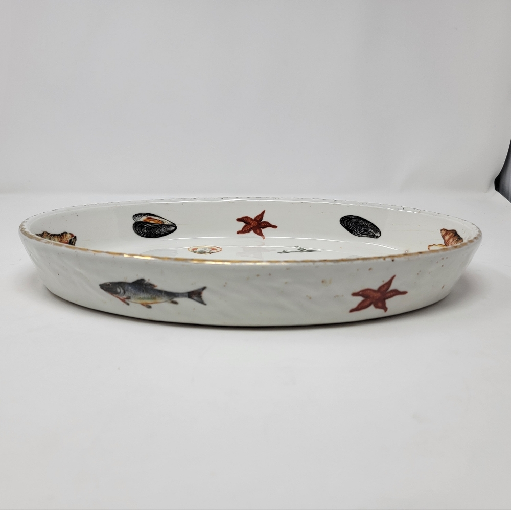 Louis Lourioux French Fireproof Porcelain "Le Faune" Fish Motif Baking Dish